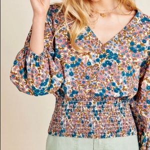 Anthropologie Maeve Smocked Floral blouse